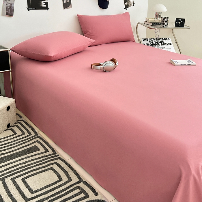 91家纺网 家纺一手货源 找家纺 优佳优品 2025新款亲肤水洗棉纯色单品床单 藕粉