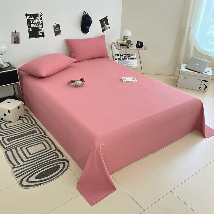 91家纺网 家纺一手货源 找家纺 优佳优品 2025新款亲肤水洗棉纯色单品床单 藕粉