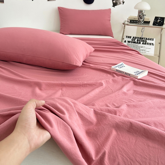 91家纺网 家纺一手货源 找家纺 优佳优品 2025新款亲肤水洗棉纯色单品床单 藕粉