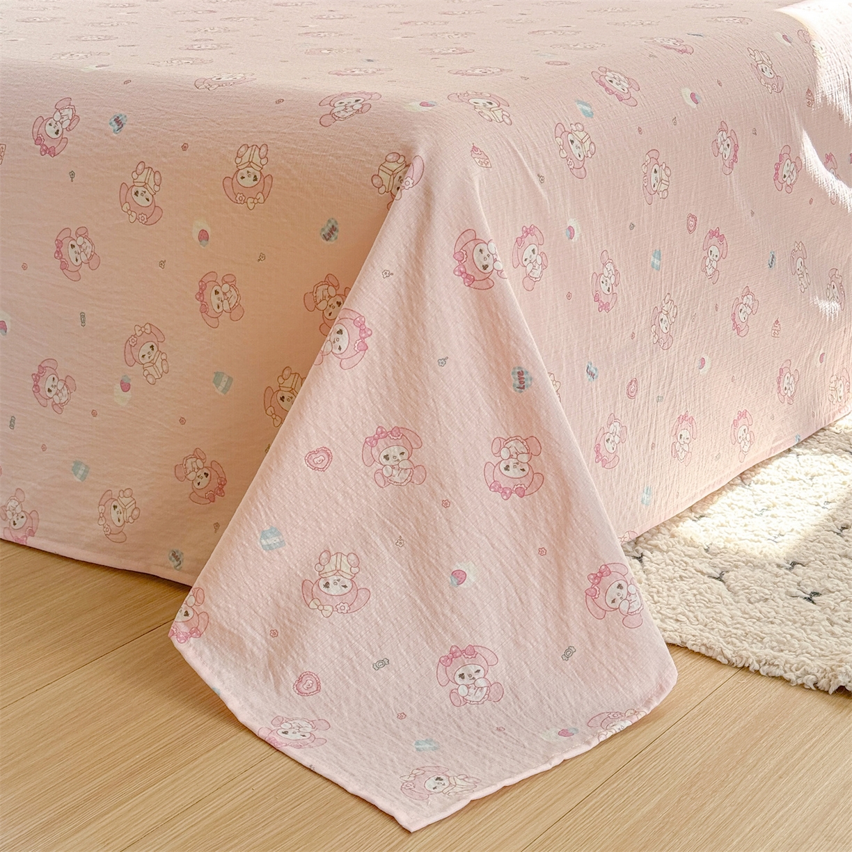 91家纺网 家纺一手货源 找家纺 多品家纺 2025新款超柔云感双层纱单床单 床单单件 可爱贝贝