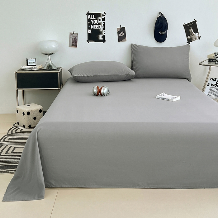 91家纺网 家纺一手货源 找家纺 优佳优品 2025新款亲肤水洗棉纯色单品床单 烟灰