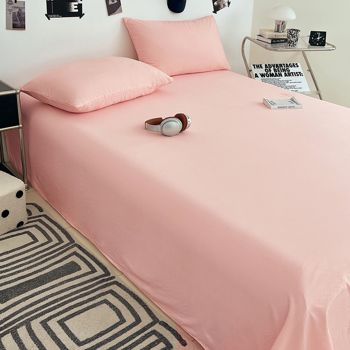 91家纺网 家纺一手货源 找家纺 优佳优品 2025新款亲肤水洗棉纯色单品床单 胭脂粉