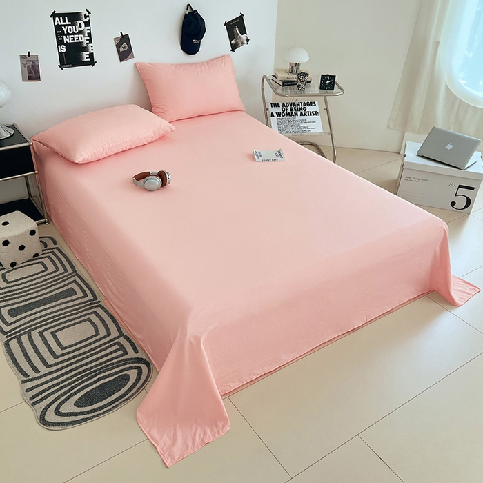 91家纺网 家纺一手货源 找家纺 优佳优品 2025新款亲肤水洗棉纯色单品床单 胭脂粉