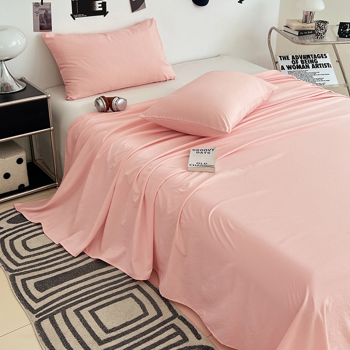 91家纺网 家纺一手货源 找家纺 优佳优品 2025新款亲肤水洗棉纯色单品床单 胭脂粉