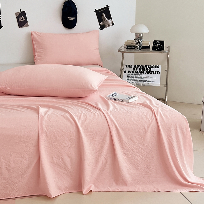 91家纺网 家纺一手货源 找家纺 优佳优品 2025新款亲肤水洗棉纯色单品床单 胭脂粉