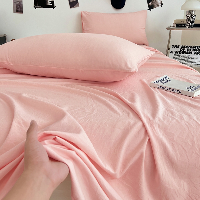 91家纺网 家纺一手货源 找家纺 优佳优品 2025新款亲肤水洗棉纯色单品床单 胭脂粉