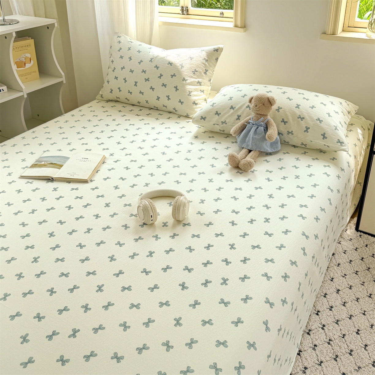 91家纺网 家纺一手货源 找家纺 多品家纺 2025新款超柔云感双层纱单床单 床单单件 蓝蝶