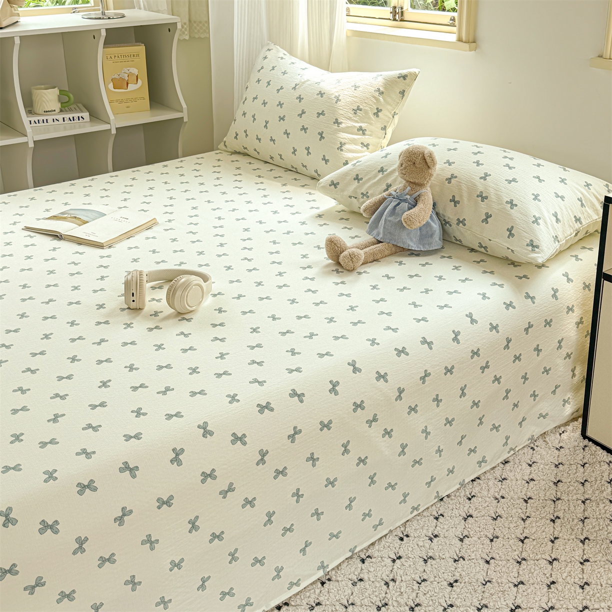 91家纺网 家纺一手货源 找家纺 多品家纺 2025新款超柔云感双层纱单床单 床单单件 蓝蝶