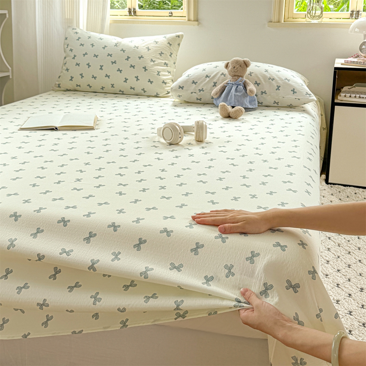 91家纺网 家纺一手货源 找家纺 多品家纺 2025新款超柔云感双层纱单床单 床单单件 蓝蝶