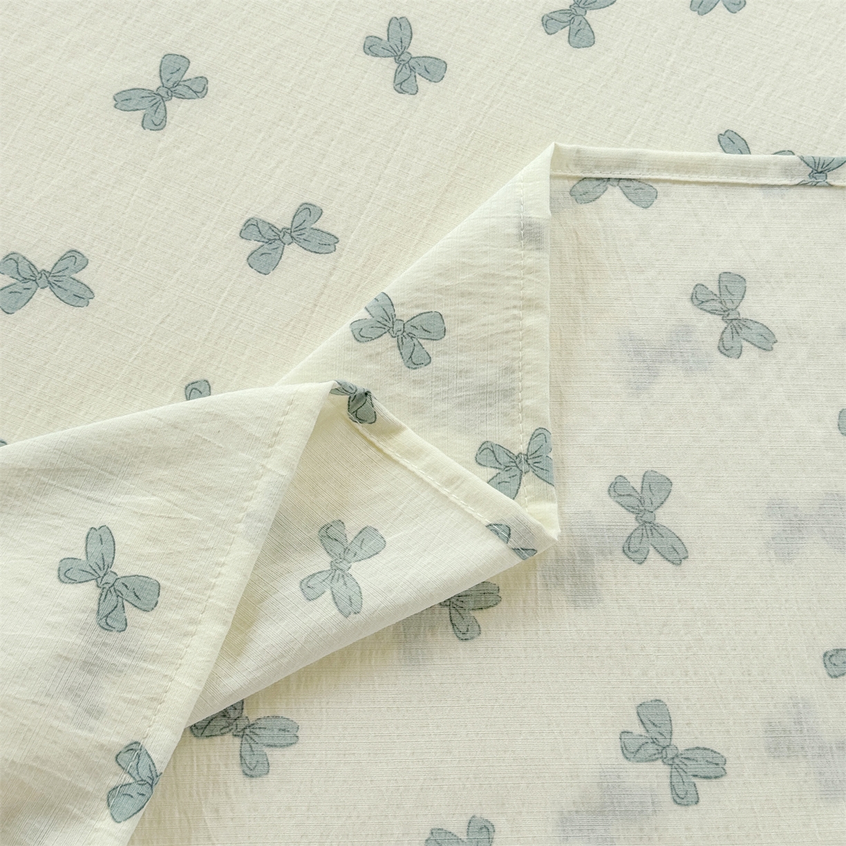 91家纺网 家纺一手货源 找家纺 多品家纺 2025新款超柔云感双层纱单床单 床单单件 蓝蝶