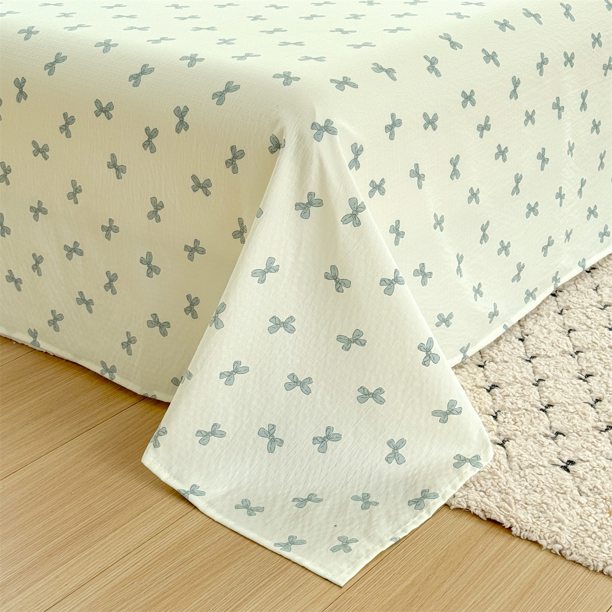 91家纺网 家纺一手货源 找家纺 多品家纺 2025新款超柔云感双层纱单床单 床单单件 蓝蝶