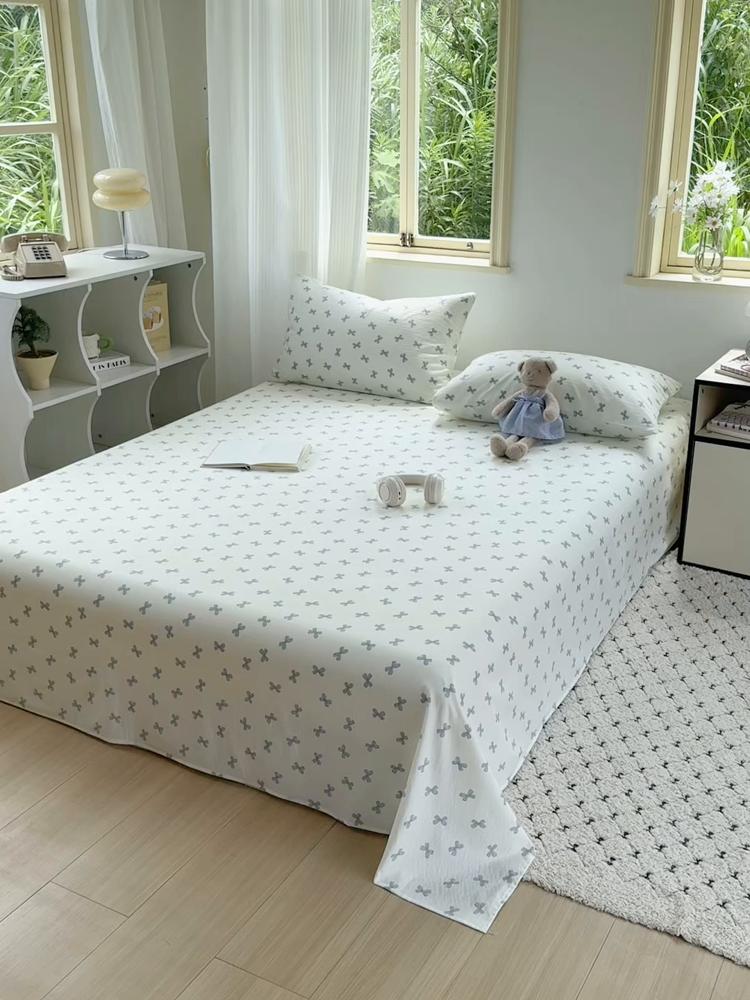 91家纺网 家纺一手货源 找家纺 多品家纺 2025新款超柔云感双层纱单床单 床单单件 蓝蝶