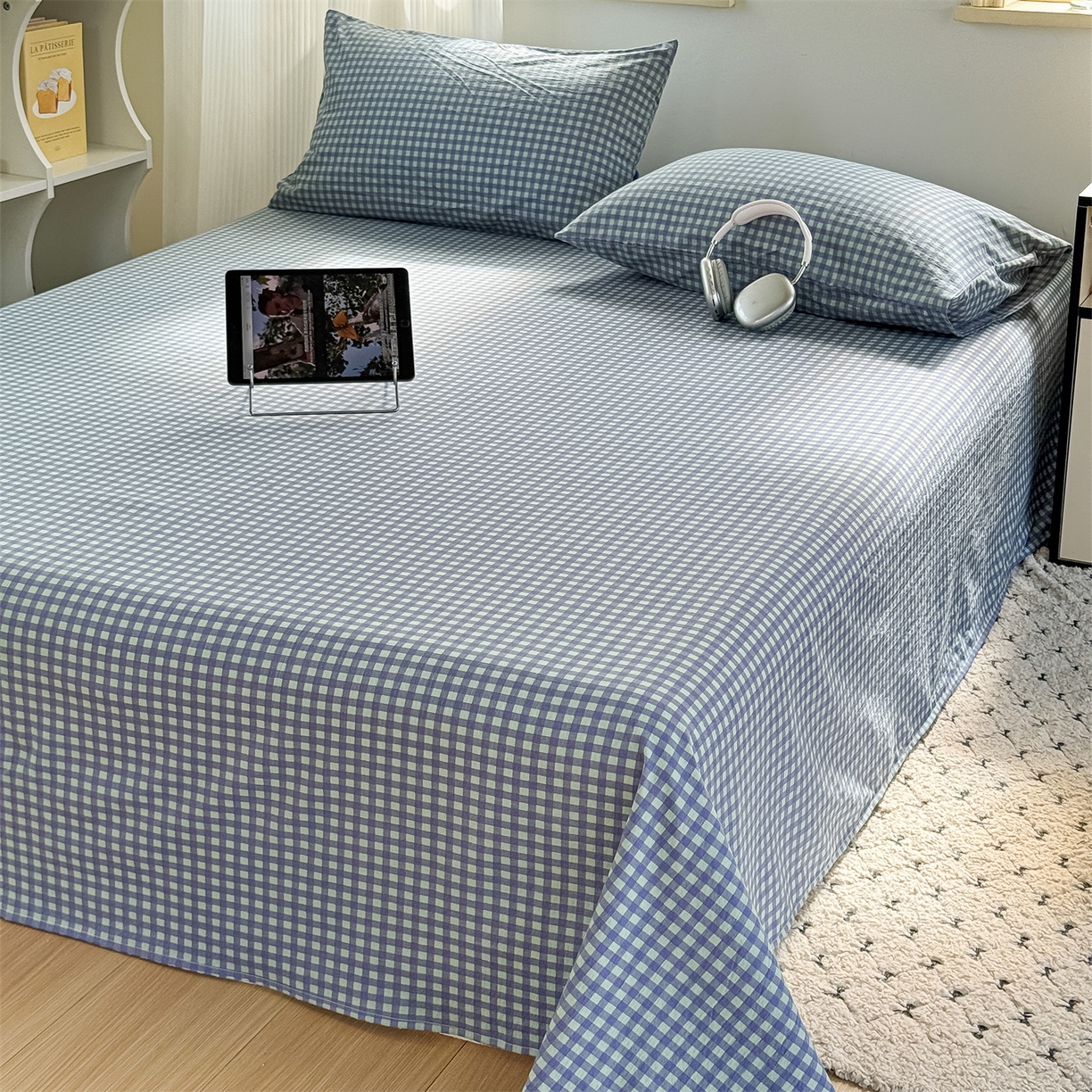 91家纺网 家纺一手货源 找家纺 多品家纺 2025新款超柔云感双层纱单床单 床单单件 绿格