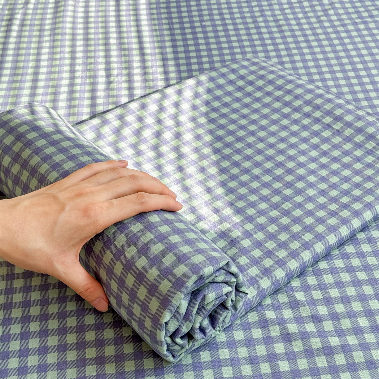 91家纺网 家纺一手货源 找家纺 多品家纺 2025新款超柔云感双层纱单床单 床单单件 绿格