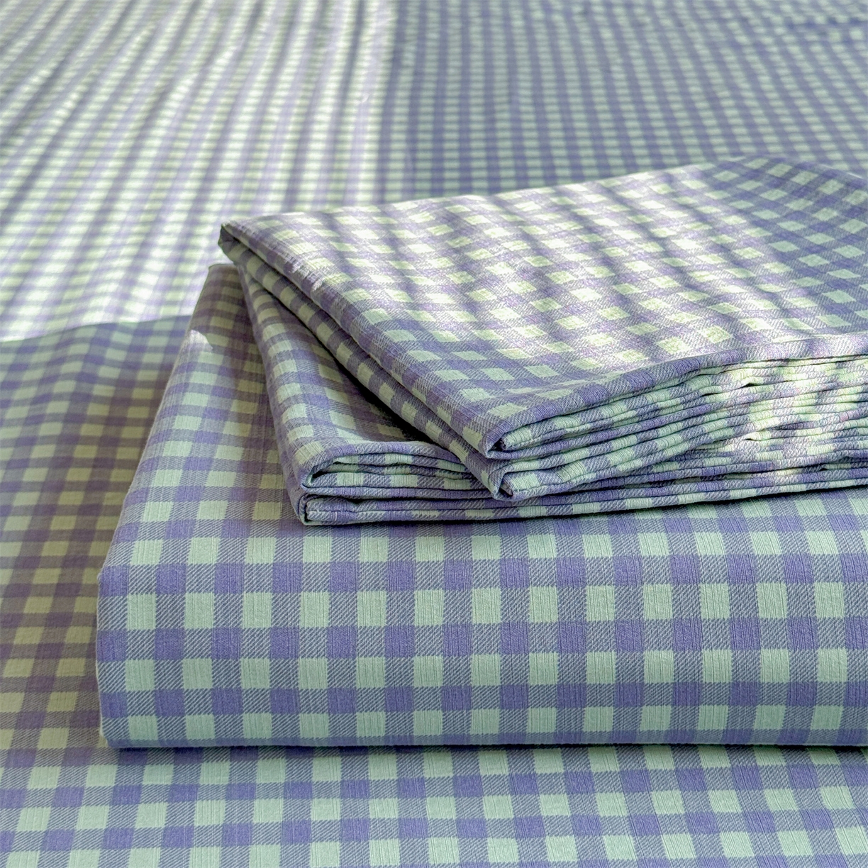 91家纺网 家纺一手货源 找家纺 多品家纺 2025新款超柔云感双层纱单床单 床单单件 绿格