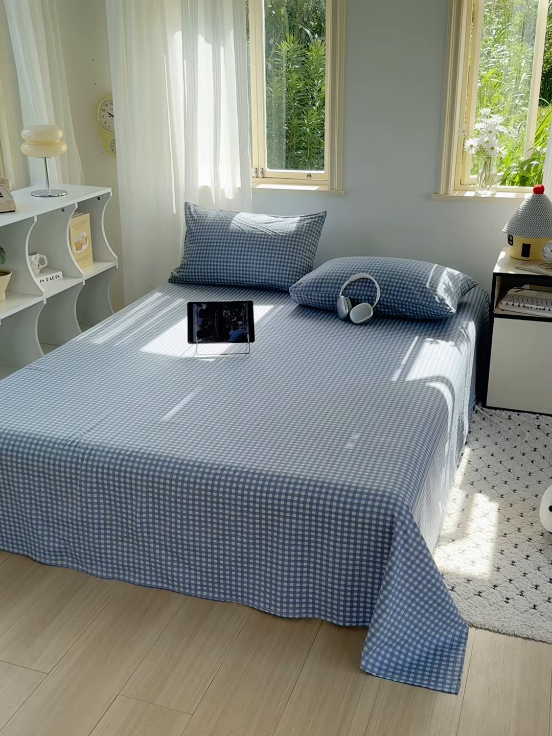 91家纺网 家纺一手货源 找家纺 多品家纺 2025新款超柔云感双层纱单床单 床单单件 绿格