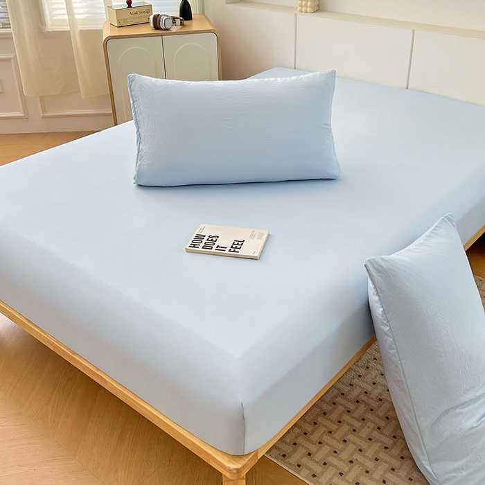 91家纺网 家纺一手货源 找家纺 优佳优品 2025新款亲肤水洗棉纯色单品床笠 冰岛蓝