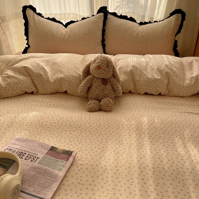 91家纺网 家纺一手货源 找家纺 繁花家居 2025新款学生季韩式云感针织棉大花边木耳边四件套 加州甜心