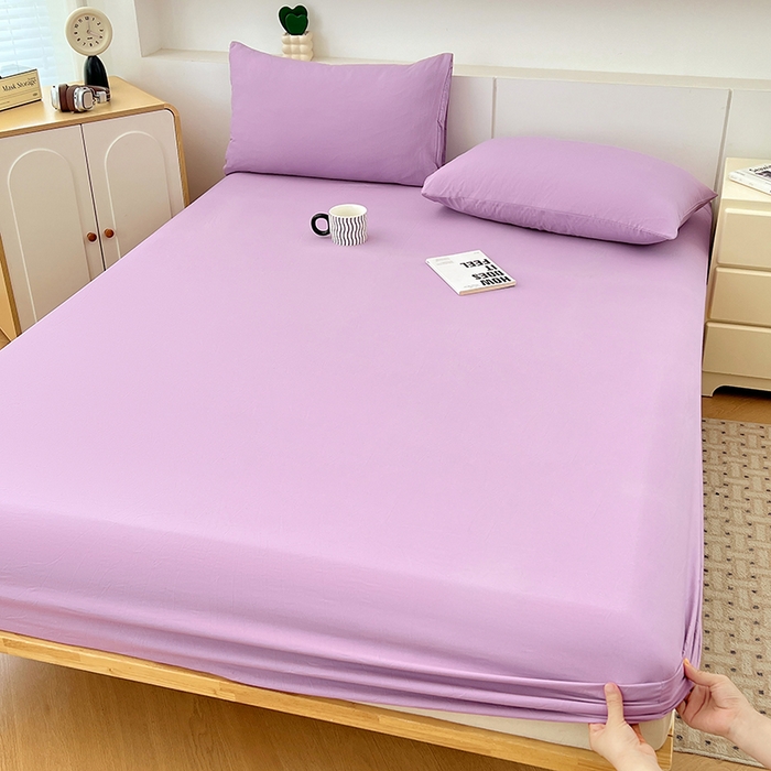 91家纺网 家纺一手货源 找家纺 优佳优品 2025新款亲肤水洗棉纯色单品床笠 帝王紫