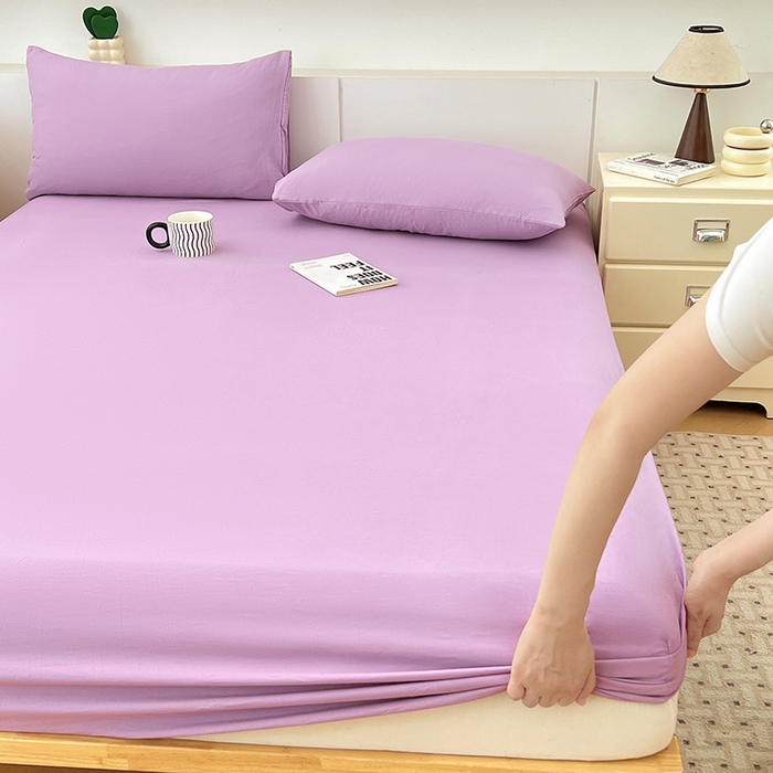 91家纺网 家纺一手货源 找家纺 优佳优品 2025新款亲肤水洗棉纯色单品床笠 帝王紫