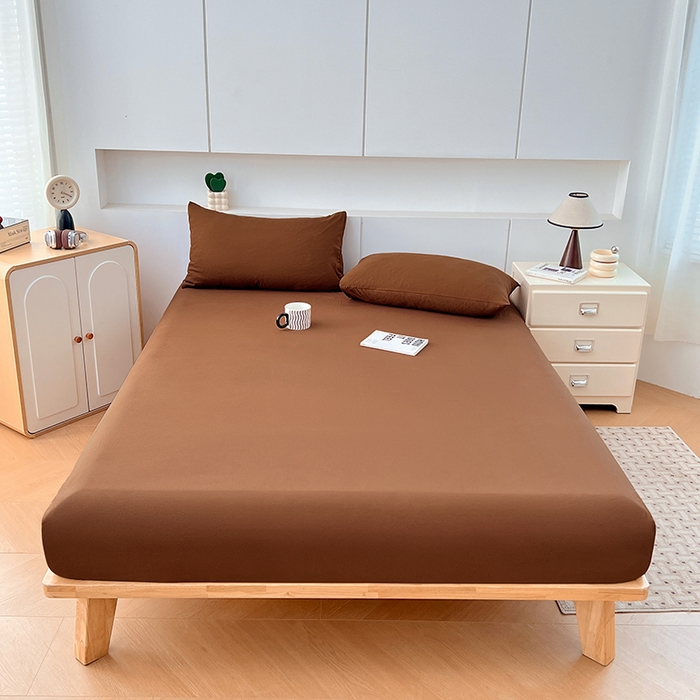 91家纺网 家纺一手货源 找家纺 优佳优品 2025新款亲肤水洗棉纯色单品床笠 琥珀棕