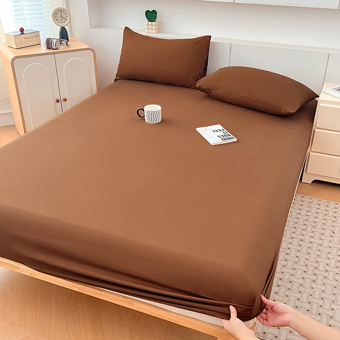 91家纺网 家纺一手货源 找家纺 优佳优品 2025新款亲肤水洗棉纯色单品床笠 琥珀棕