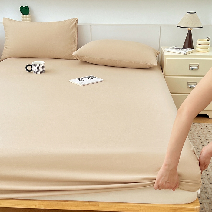 91家纺网 家纺一手货源 找家纺 优佳优品 2025新款亲肤水洗棉纯色单品床笠 伦敦咖