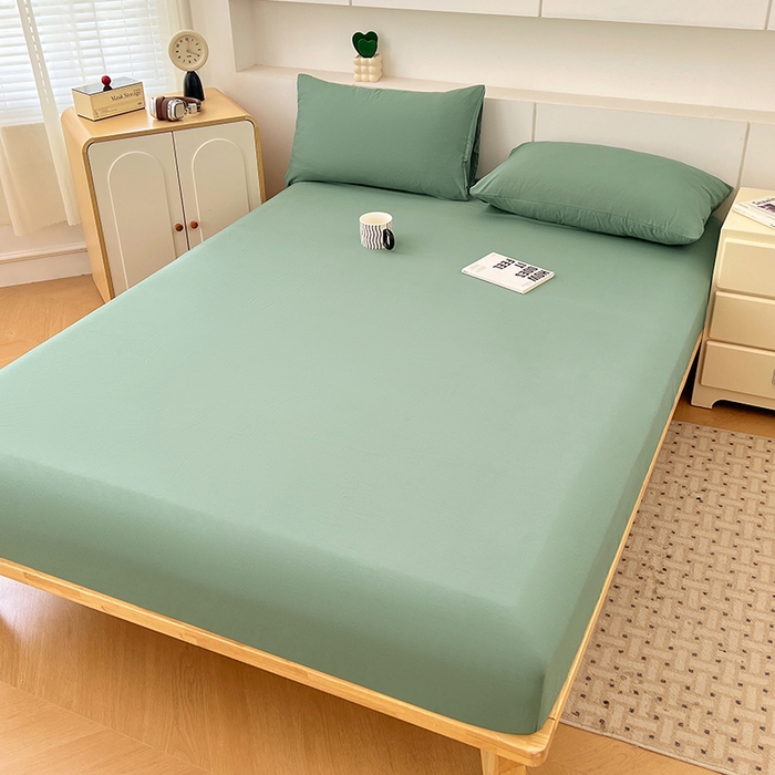 91家纺网 家纺一手货源 找家纺 优佳优品 2025新款亲肤水洗棉纯色单品床笠 麦苗绿