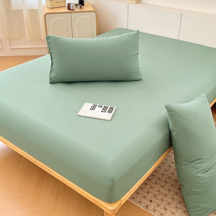 91家纺网 家纺一手货源 找家纺 优佳优品 2025新款亲肤水洗棉纯色单品床笠 麦苗绿