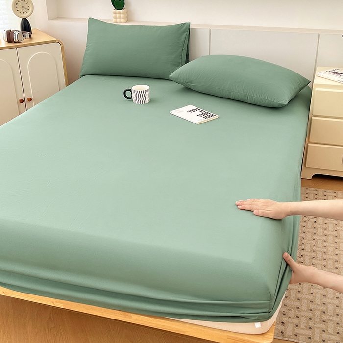 91家纺网 家纺一手货源 找家纺 优佳优品 2025新款亲肤水洗棉纯色单品床笠 麦苗绿