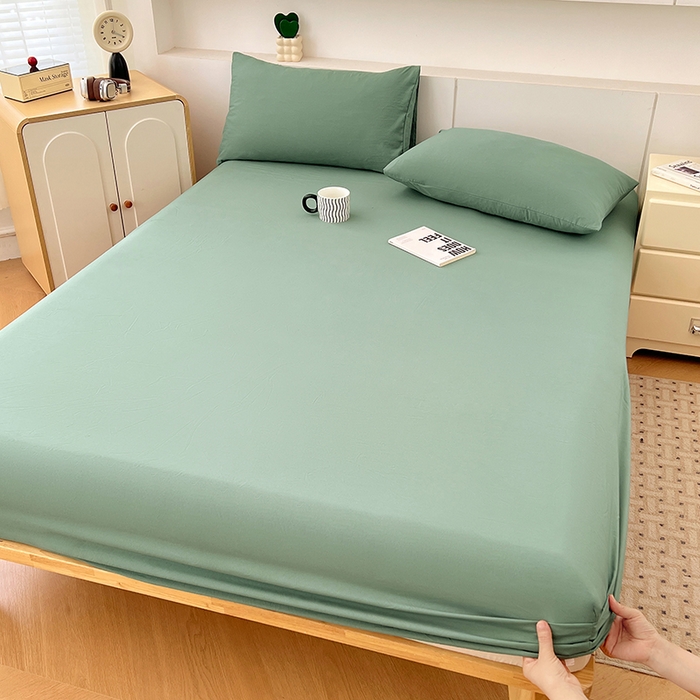 91家纺网 家纺一手货源 找家纺 优佳优品 2025新款亲肤水洗棉纯色单品床笠 麦苗绿