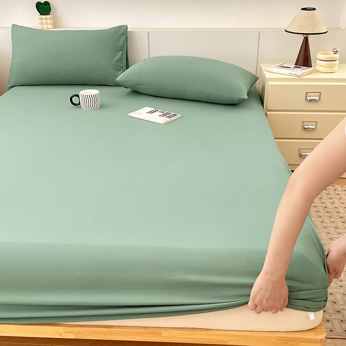 91家纺网 家纺一手货源 找家纺 优佳优品 2025新款亲肤水洗棉纯色单品床笠 麦苗绿