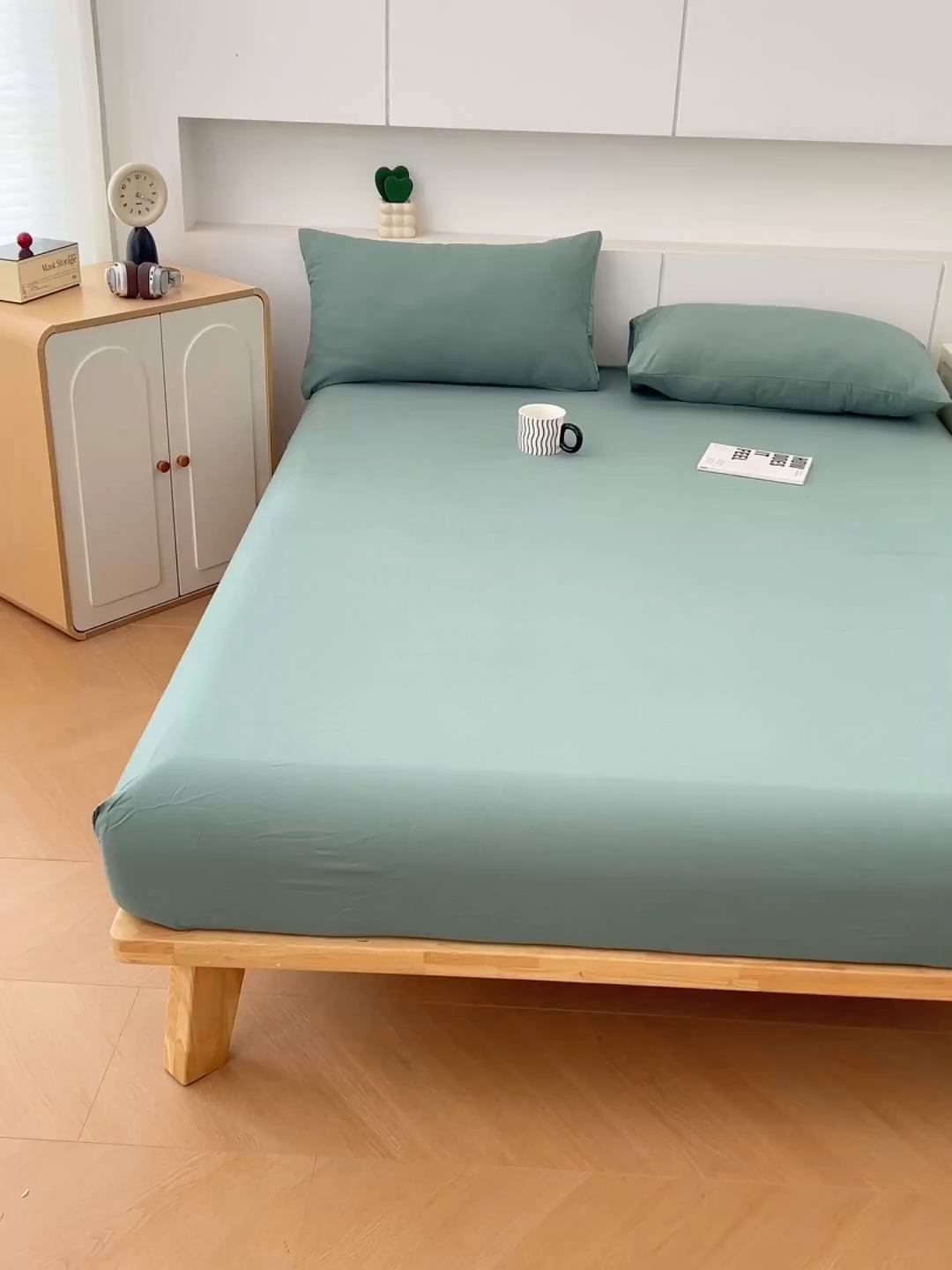 91家纺网 家纺一手货源 找家纺 优佳优品 2025新款亲肤水洗棉纯色单品床笠 麦苗绿
