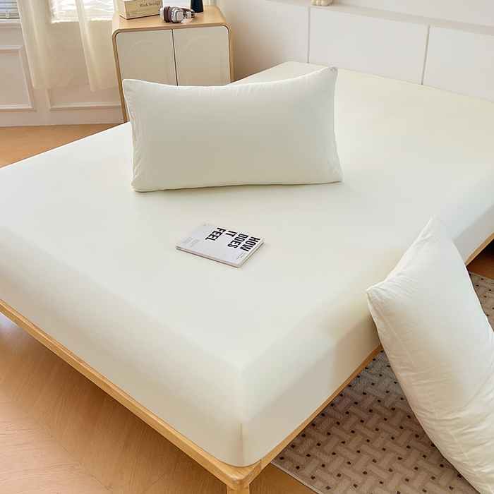 91家纺网 家纺一手货源 找家纺 优佳优品 2025新款亲肤水洗棉纯色单品床笠 奶酪白