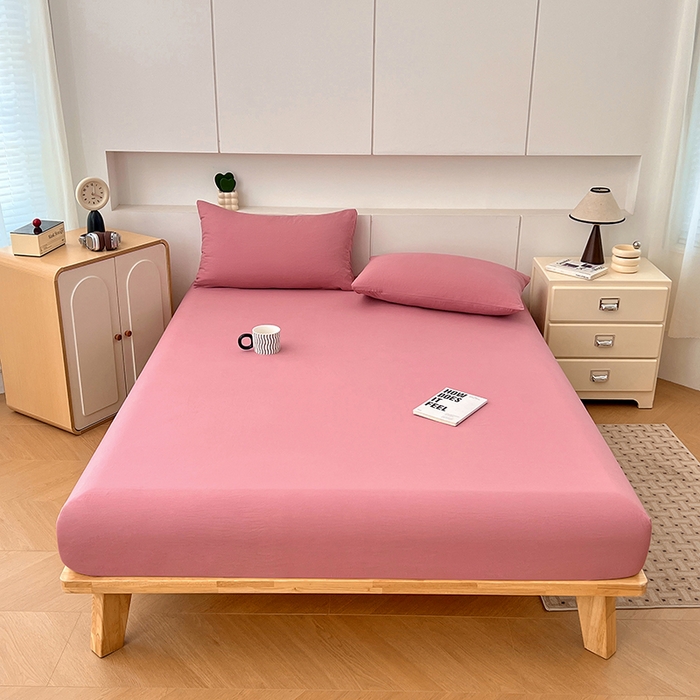 91家纺网 家纺一手货源 找家纺 优佳优品 2025新款亲肤水洗棉纯色单品床笠 藕粉