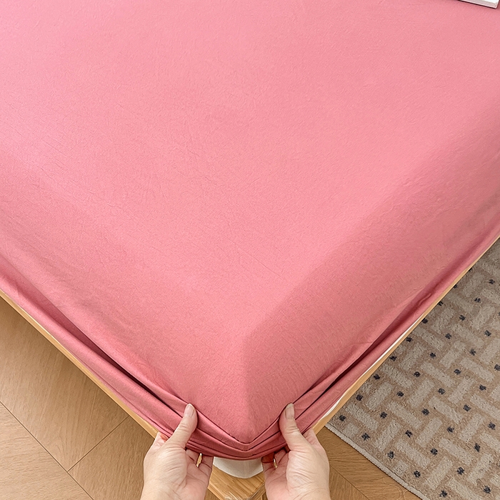 91家纺网 家纺一手货源 找家纺 优佳优品 2025新款亲肤水洗棉纯色单品床笠 藕粉