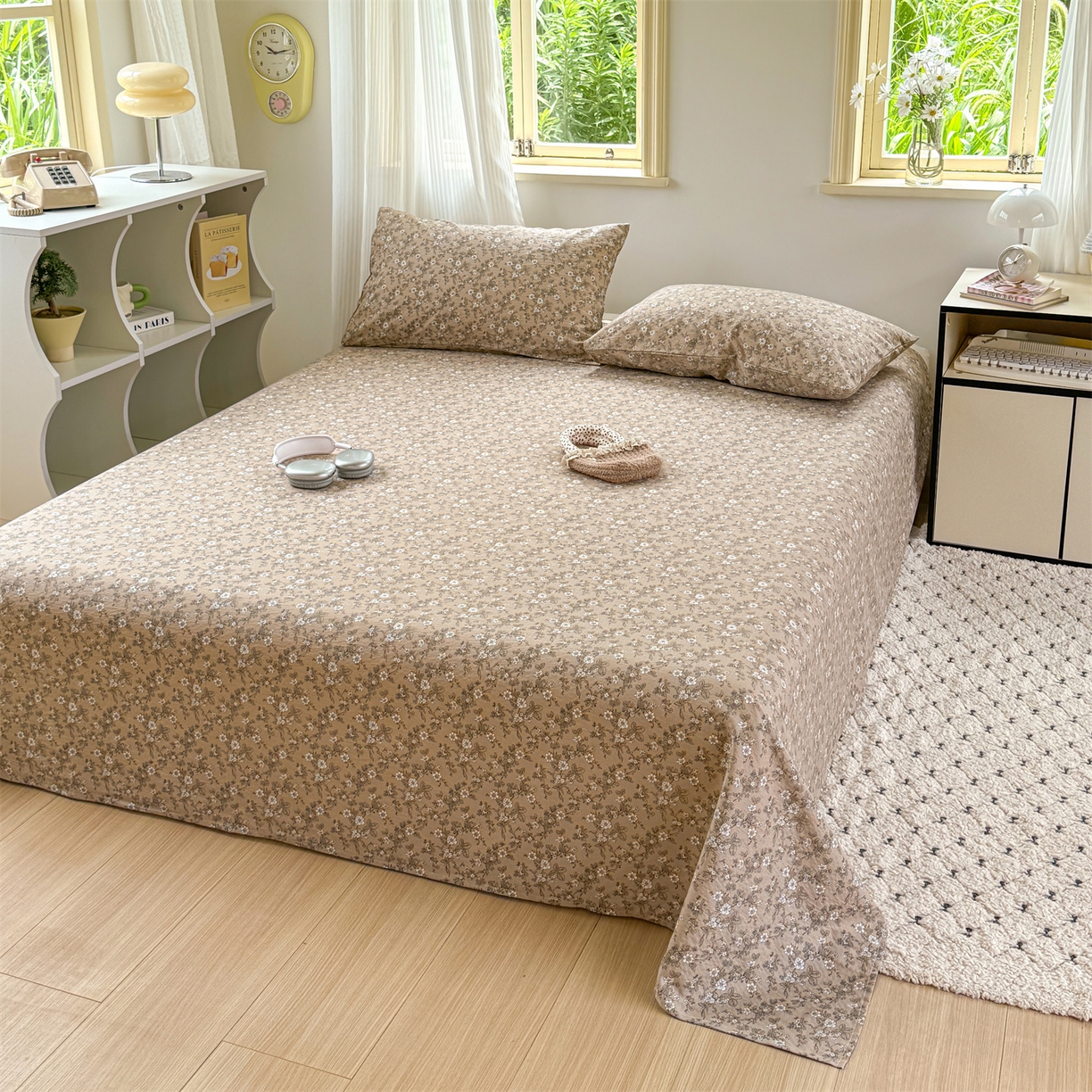 91家纺网 家纺一手货源 找家纺 多品家纺 2025新款超柔云感双层纱单床单 床单单件 漫步花庭