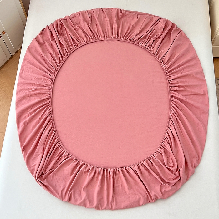 91家纺网 家纺一手货源 找家纺 优佳优品 2025新款亲肤水洗棉纯色单品床笠 藕粉