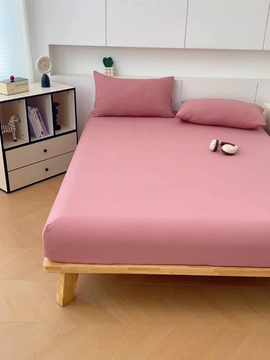 91家纺网 家纺一手货源 找家纺 优佳优品 2025新款亲肤水洗棉纯色单品床笠 藕粉