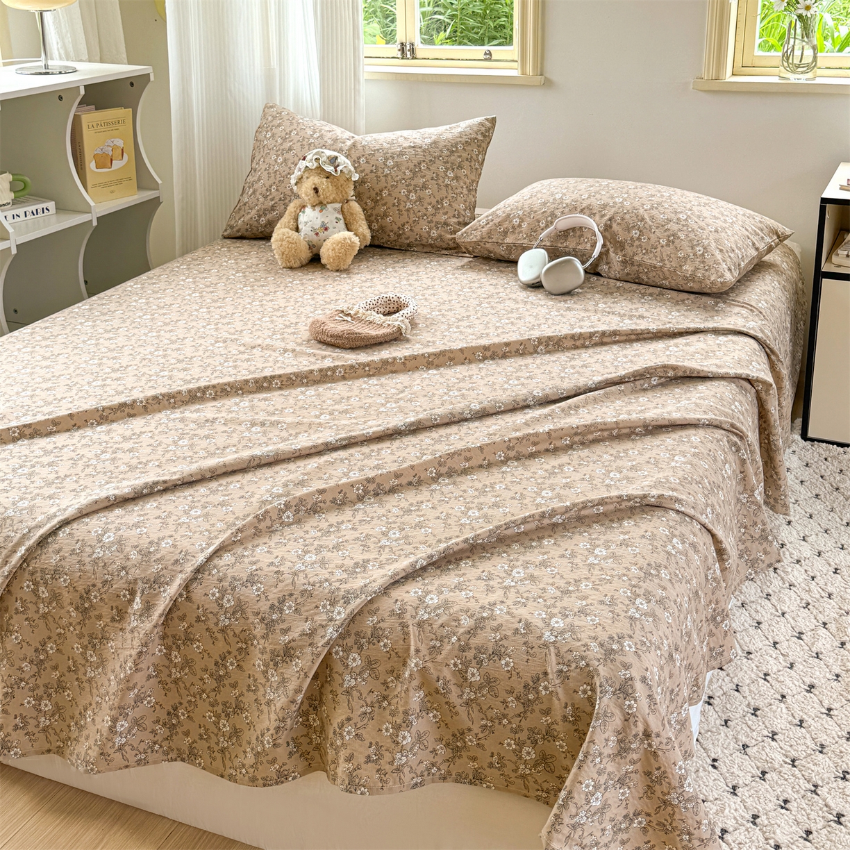 91家纺网 家纺一手货源 找家纺 多品家纺 2025新款超柔云感双层纱单床单 床单单件 漫步花庭