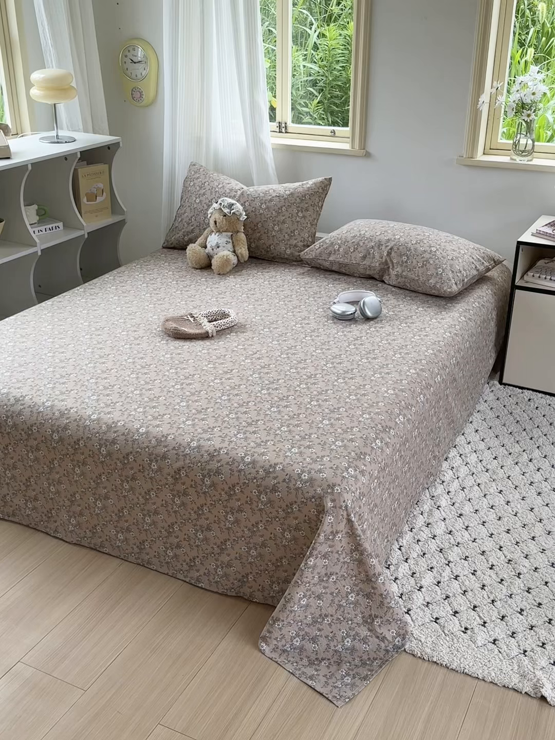 91家纺网 家纺一手货源 找家纺 多品家纺 2025新款超柔云感双层纱单床单 床单单件 漫步花庭