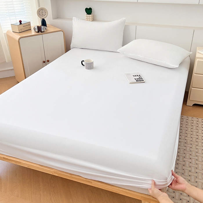 91家纺网 家纺一手货源 找家纺 优佳优品 2025新款亲肤水洗棉纯色单品床笠 乳白