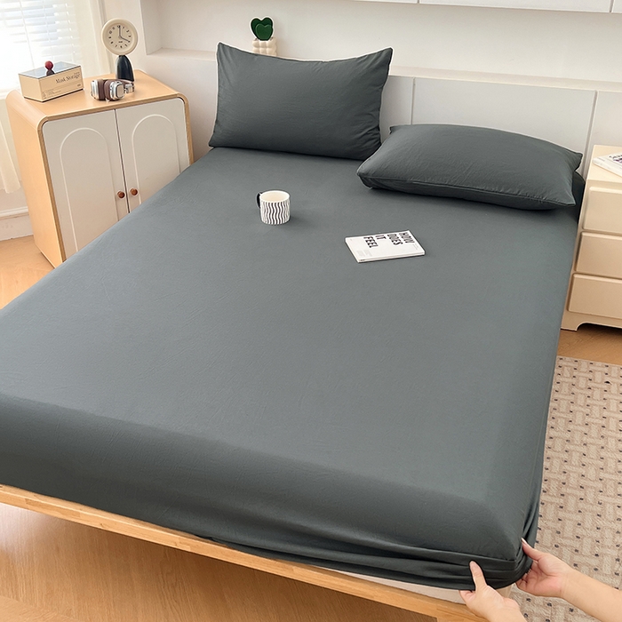 91家纺网 家纺一手货源 找家纺 优佳优品 2025新款亲肤水洗棉纯色单品床笠 雅青