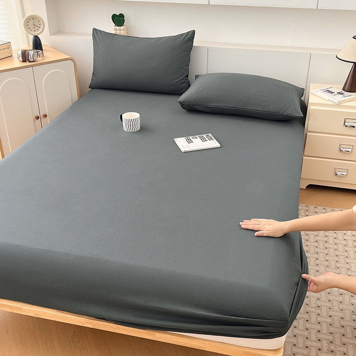 91家纺网 家纺一手货源 找家纺 优佳优品 2025新款亲肤水洗棉纯色单品床笠 雅青