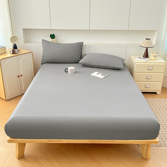 91家纺网 家纺一手货源 找家纺 优佳优品 2025新款亲肤水洗棉纯色单品床笠 烟灰