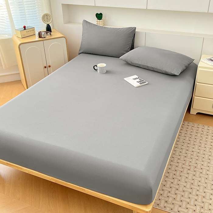 91家纺网 家纺一手货源 找家纺 优佳优品 2025新款亲肤水洗棉纯色单品床笠 烟灰