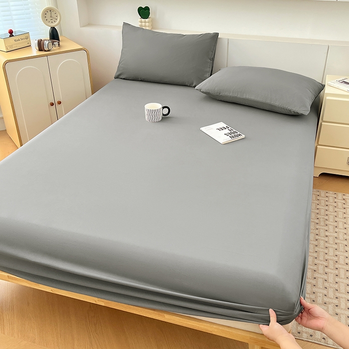 91家纺网 家纺一手货源 找家纺 优佳优品 2025新款亲肤水洗棉纯色单品床笠 烟灰