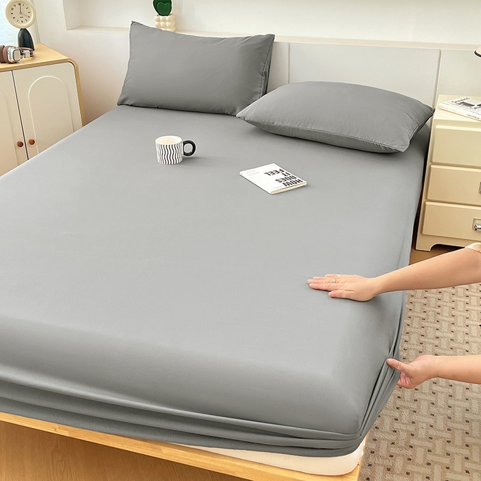 91家纺网 家纺一手货源 找家纺 优佳优品 2025新款亲肤水洗棉纯色单品床笠 烟灰