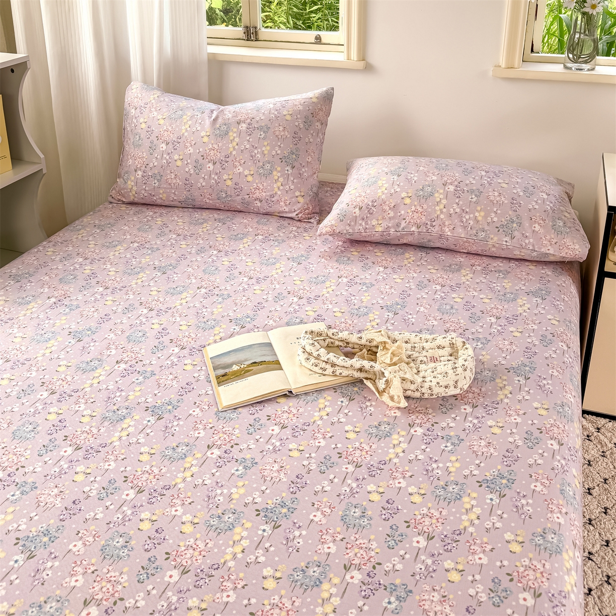 91家纺网 家纺一手货源 找家纺 多品家纺 2025新款超柔云感双层纱单床单 床单单件 梦境紫