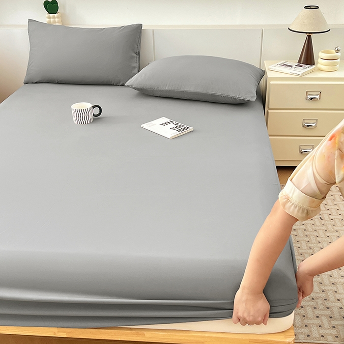 91家纺网 家纺一手货源 找家纺 优佳优品 2025新款亲肤水洗棉纯色单品床笠 烟灰